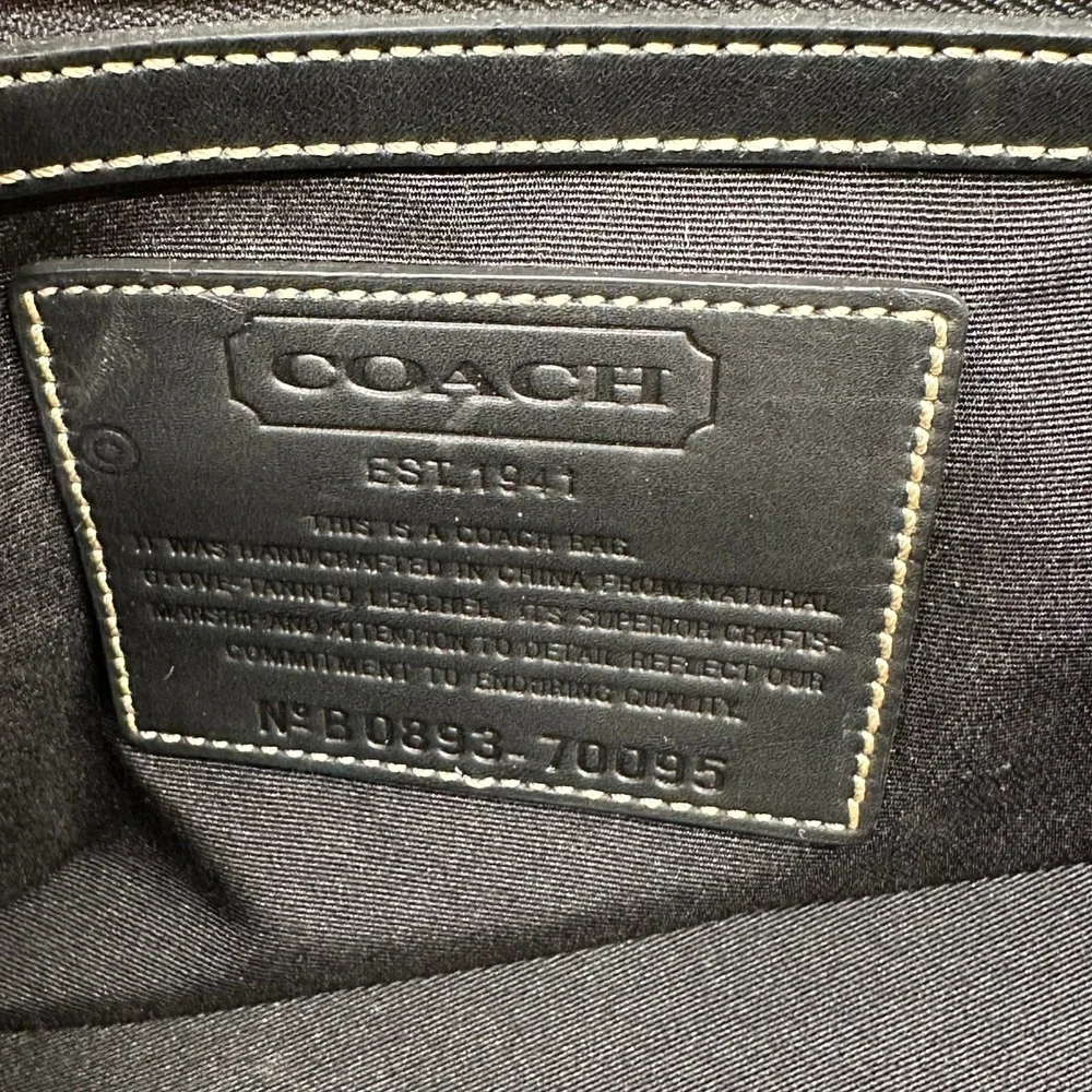 Coach Mens Black Leather Messenger Bag Briefcase White Stitching Silver Hardware - Picture 13 of 16